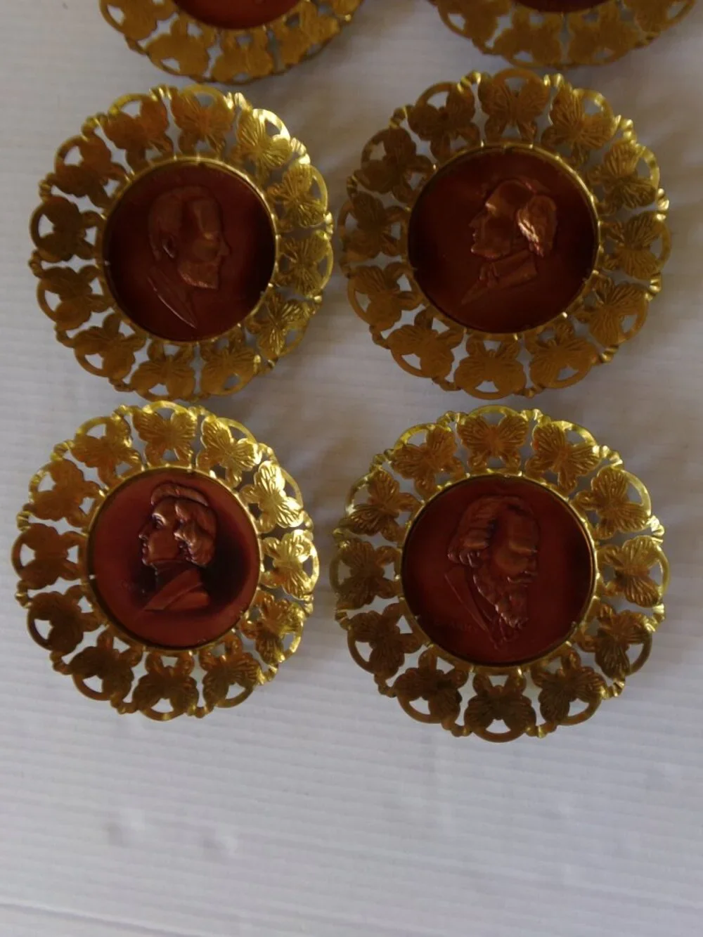 Vintage 6 Copper Brass Beethoven Bach Chopin Plates Art Wall Decor Hanging